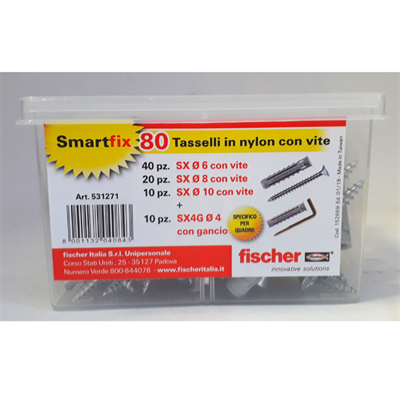 SMARTFIX BOX TASSELLI+VITI+GANCI 80PZ. FISCHER